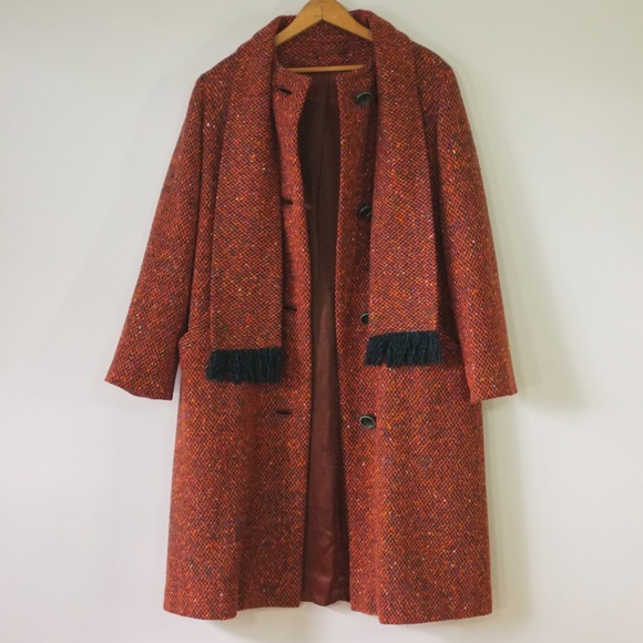 Vintage | Jackets & Coats | Vintage Coat 97s Tweed Attached Scarf Coat ...